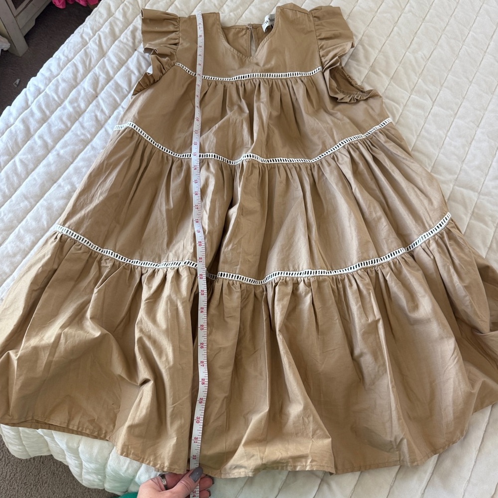 EN SAISON Edna Ruffle Tiered Babydoll mini Dress tan flowy boho size S - Picture 9 of 9